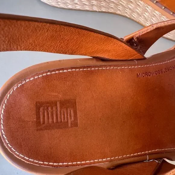 FitFlop Eloise Wedge Sandals Womens Size 8 Tan Platform Espadrille Strappy Shoes - Picture 10 of 16